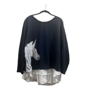 Crown & Ivy Layered Shirt Embroidered Zebra‎ Head Navy Whimsical Women's Size 3X